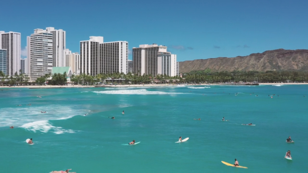 learning to surf in Waikiki