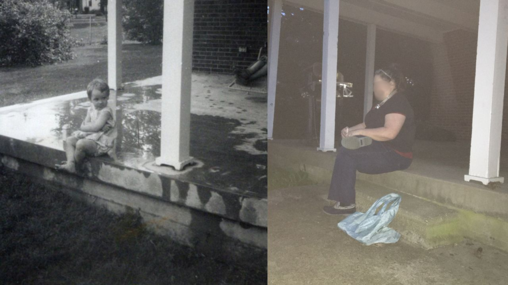 baby jenny sitting on porch
