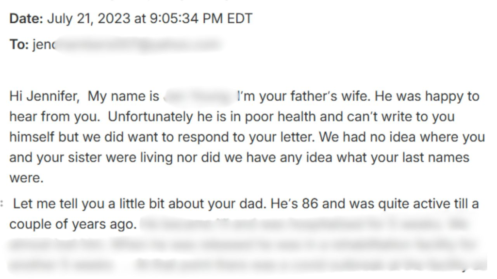 email from bio dad's wife